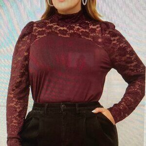 Eloquii Elements Deep Purple Lacey Blouse Women Size 18